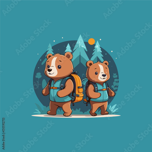 Bear illustration with back to school theme. for t-shirt, brooch or logo design