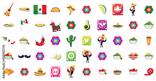 Vector Illustration Megapack of Mexican Culture Icons on White Background
