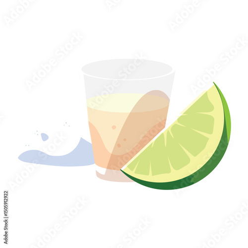 Vector Illustration of Tequila Shot with Lime on White Background