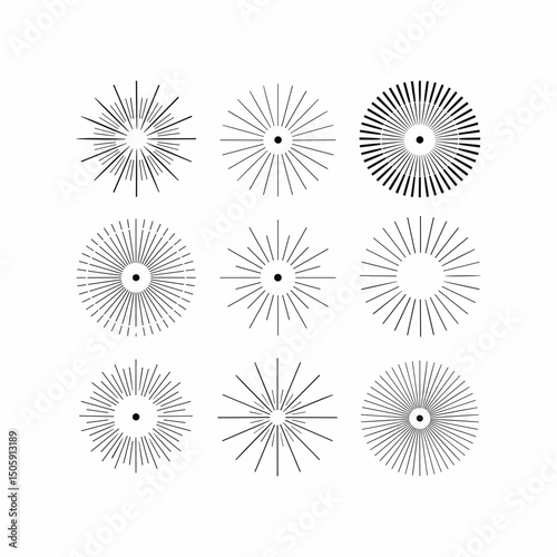Hand-Drawn Sunburst and Starburst Shapes Set – Vintage Radiating Line Elements Collection