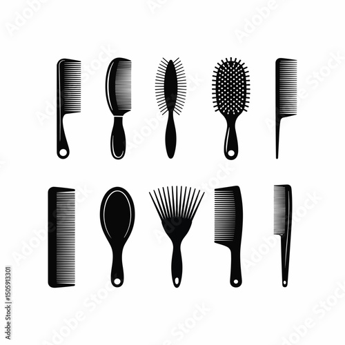 set of comb silhouette vector icons illustration isolated on white background