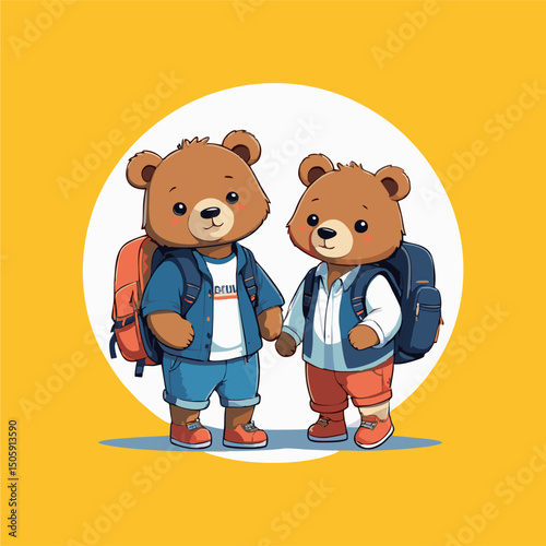 Bear illustration with back to school theme. for t-shirt, brooch or logo design
