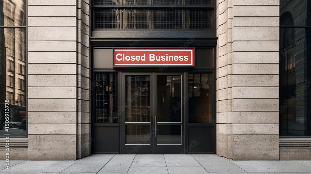 Obraz premium business closed. Closed business storefront with a prominent sign indicating closure.