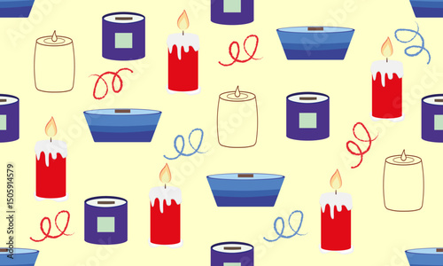 Seamless pattern with candles on a light background.Elements for printing,wallpaper,and decoration.Vector illustration