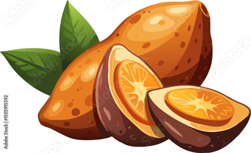 Yam icon clipart avatar , A yam with orange flesh cut open on a white background