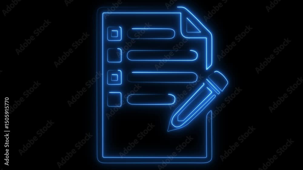 Neon plan management components icon animation with glowing effect on black background