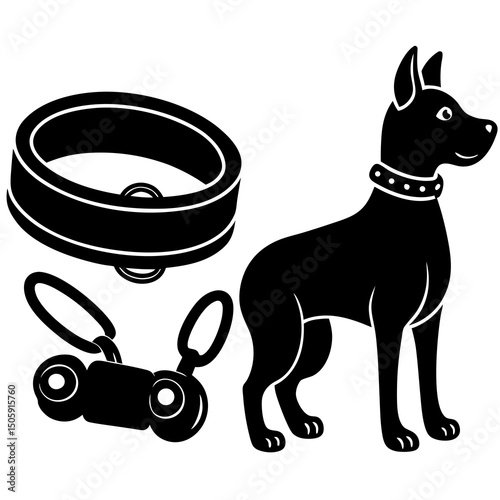 Dog collar leash and pet toys vector illustration