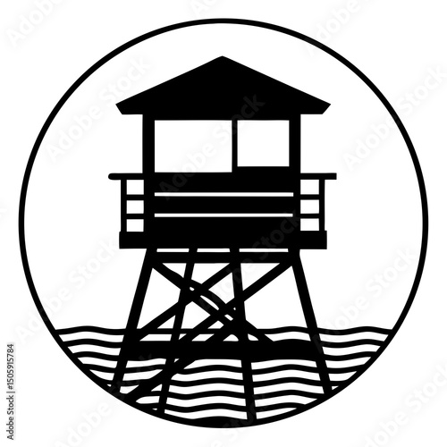Lifeguard tower on turquoise beach vector illustration