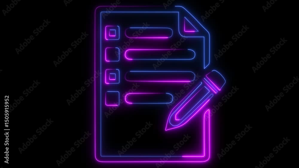 Neon plan management components icon animation  tow clour read abd bulu with glowing effect on black background