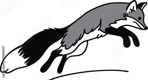 Jumping Fox Illustration: A dynamic illustration of a fox leaping through the air, with elegant lines and bold contrasts that bring the animal to life, perfect for adding a touch of energy.