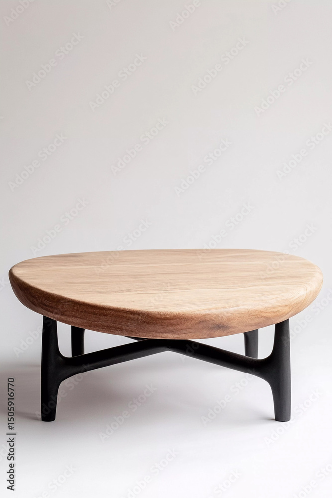 Fototapeta premium Modern Round Coffee Table with Wooden Top and Metal Legs.