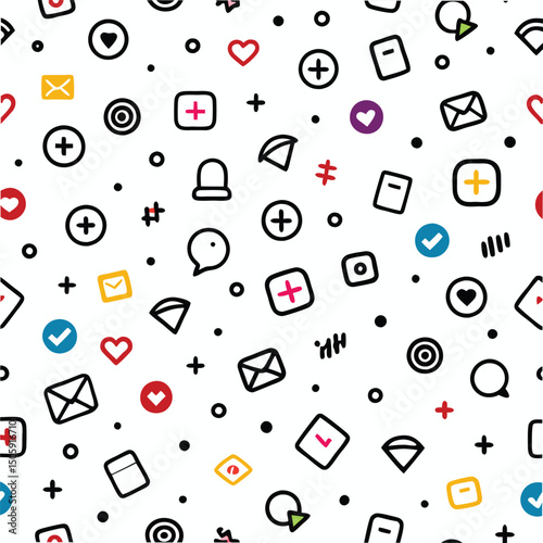 Abstract doodle pattern of social media and communication icons