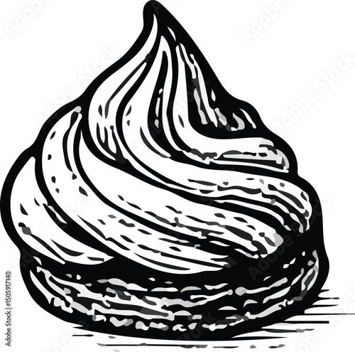 Black-and-white vintage-style illustration of a berry tart with a fluted crust, filled with round berries or small fruits. Ideal for bakery, dessert, culinary, and food art themes