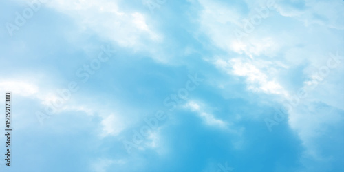 Sunny sky blue light watercolor background. Aquarelle painting brush effect card paper textured canvas cloudy smoke space for text, entertaining card, template. aquamarine color graphics illustration