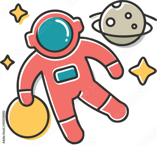 Astronaut in Space: A cheerful astronaut floats gracefully in the cosmos, exploring the wonders of space. A vibrant, playful illustration.