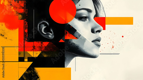 Abstract portrait of a woman in geometric shapes.