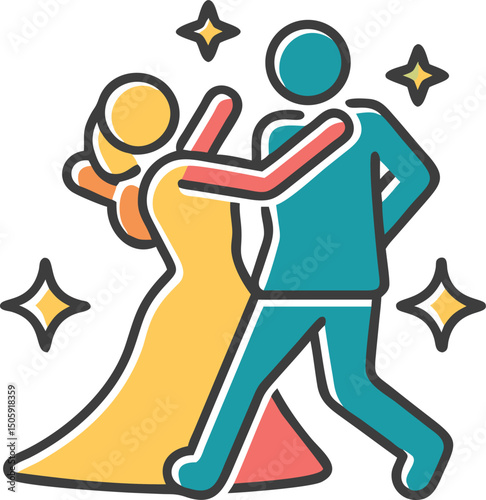 Dancing Duo's Embrace: An illustration of a couple gracefully intertwined in a dance, their silhouettes captured in an enchanting illustration of romance and movement.