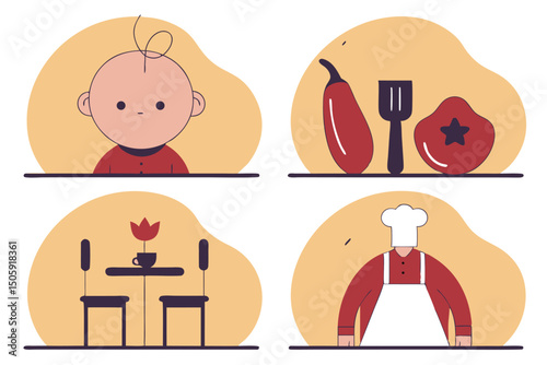 Adorable Baby, Food, and Chef Illustrations