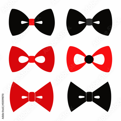 Red and Black Bow Tie Icons – Formal Wear Fashion Vector Set