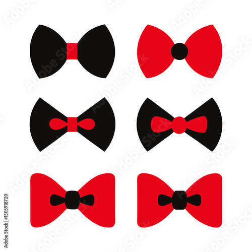 Elegant Bow Tie Icons – Black and Red Vector Formal Wear Symbols