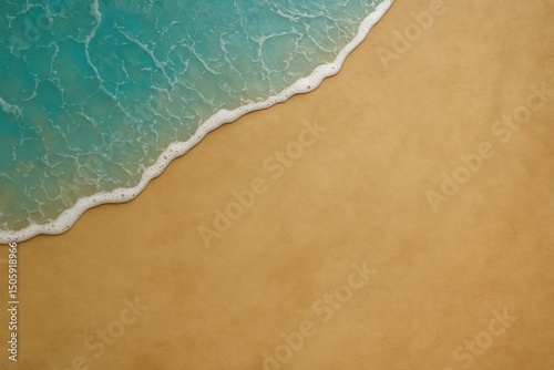 Aerial view of a tropical beach showing the gentle curve of waves meeting the golden sand. The minimalist composition and soft textures make it ideal for backgrounds, travel ads, summer campaigns, or 