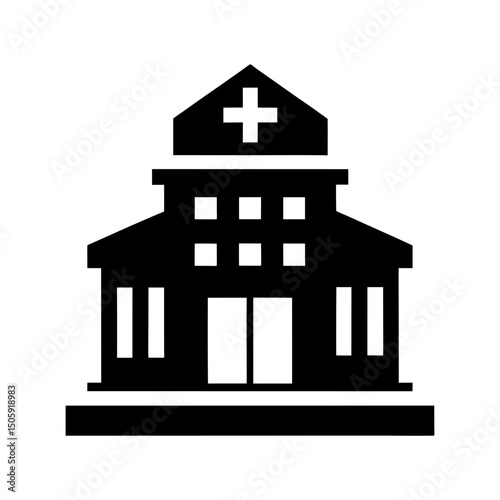 Hospital Building Icon – Medical Healthcare Facility Symbol for Emergency Services