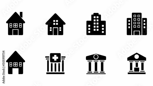 Silhouette House Icons – Minimal Black Residential Home Vector Set