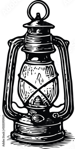 Black-and-white vintage-style hand-drawn illustration of a mug with a handle, placed on a surface, containing liquid. Perfect for coffee, tea, rustic kitchenware, and cozy beverage themes