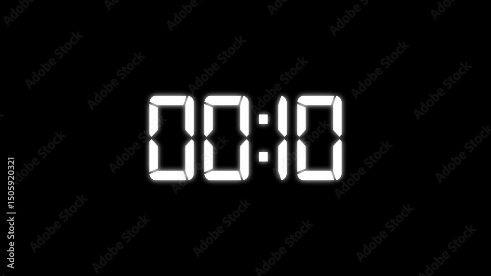 15 Second countdown animation from 15 seconds to 0 seconds on a transparent background, 15 second countdown timer 