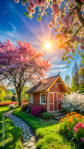 Spring House with Blooming Garden photo