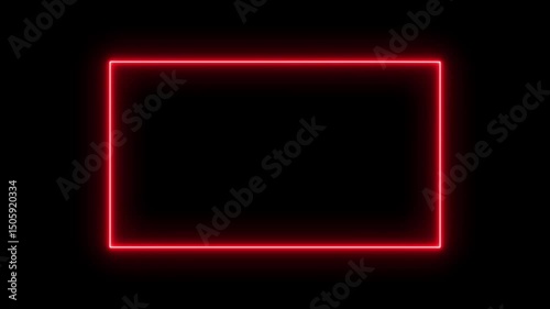 RED neon effect rectangle frame line seamless looping video. Square flowing green neon light frame on black background.