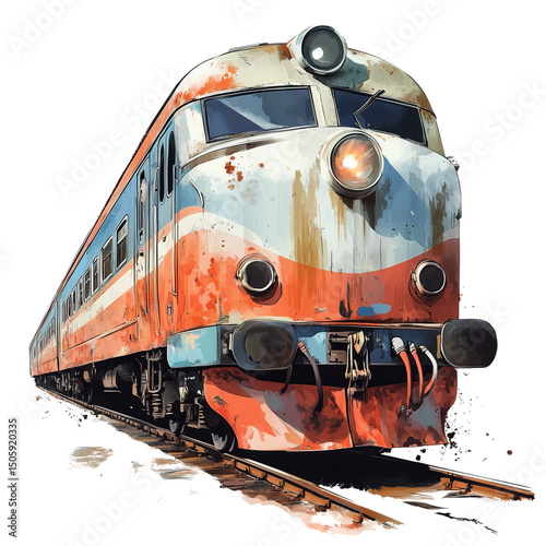 Vintage Train with Round Headlights  on Transparent Background