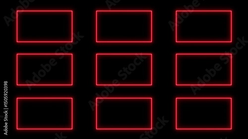 Purple line neon sign border animated with alpha channel. Rectangle frame neon light turn on and turn off motion graphic on transparent background.