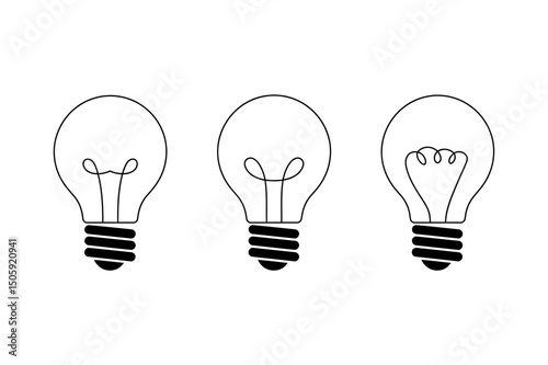Three light bulbs with different filaments