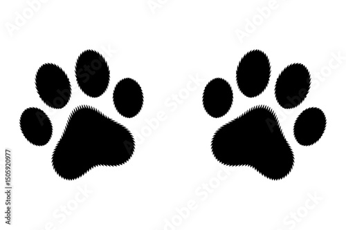 Two black furry paw prints on white background