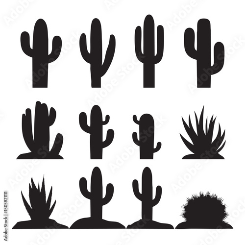Cactus silhouette set, Black & White silhouette set
