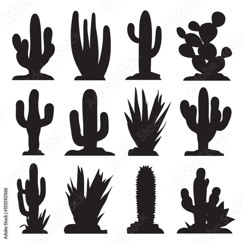 Cactus silhouette set, Black & White silhouette set