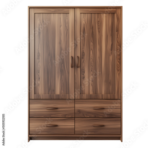 Wooden Wardrobe with Four Drawers  on Transparent Background