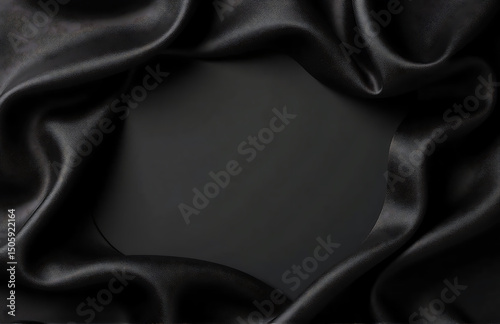 dark elegant background made black silk satin allows clean flat lay table top design space add text
