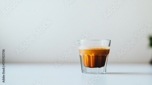 Espresso in Glass Cup on White Table photo