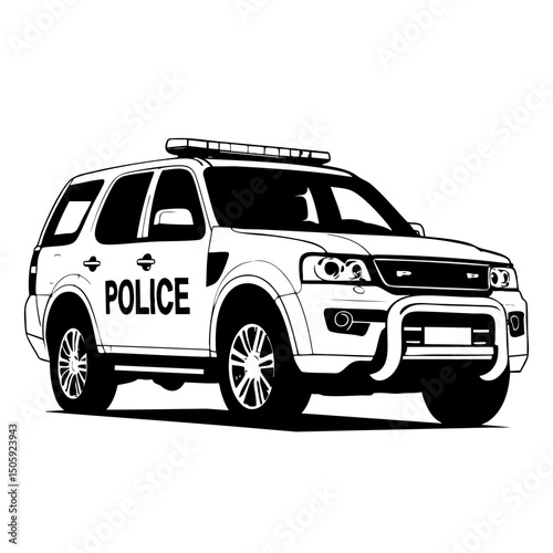 Police Car Vector Illustration Black and White Outline SVG