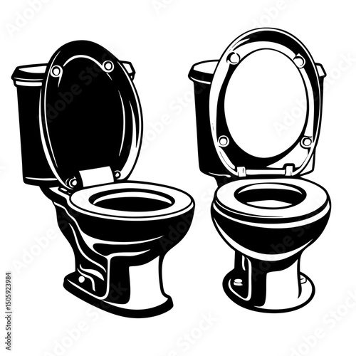 Toilet Bowl Vector Illustration Black and White Outline