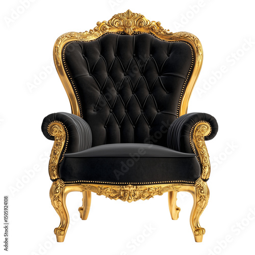 Black and Gold Throne Chair  on Transparent Background