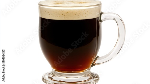 Glass Mug of Irish Coffee, Creamy Foam, White Background photo