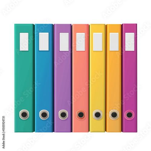 Office Documents with Colorful Folder  on Transparent Background