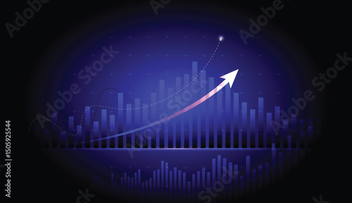 Stock market investment showing upward graph with growth arrow vector design.
