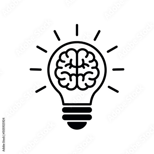 light bulb and brain inside creative idea vector icon