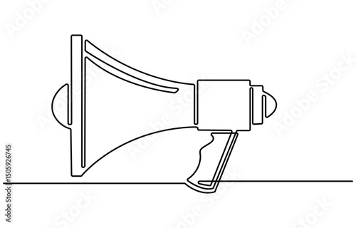 One Continuous Line Drawing of Announcement Icon. Single Line Vector Illustration, Continuous single one line art drawing of megaphone speaker for news and promotion vector illustration.