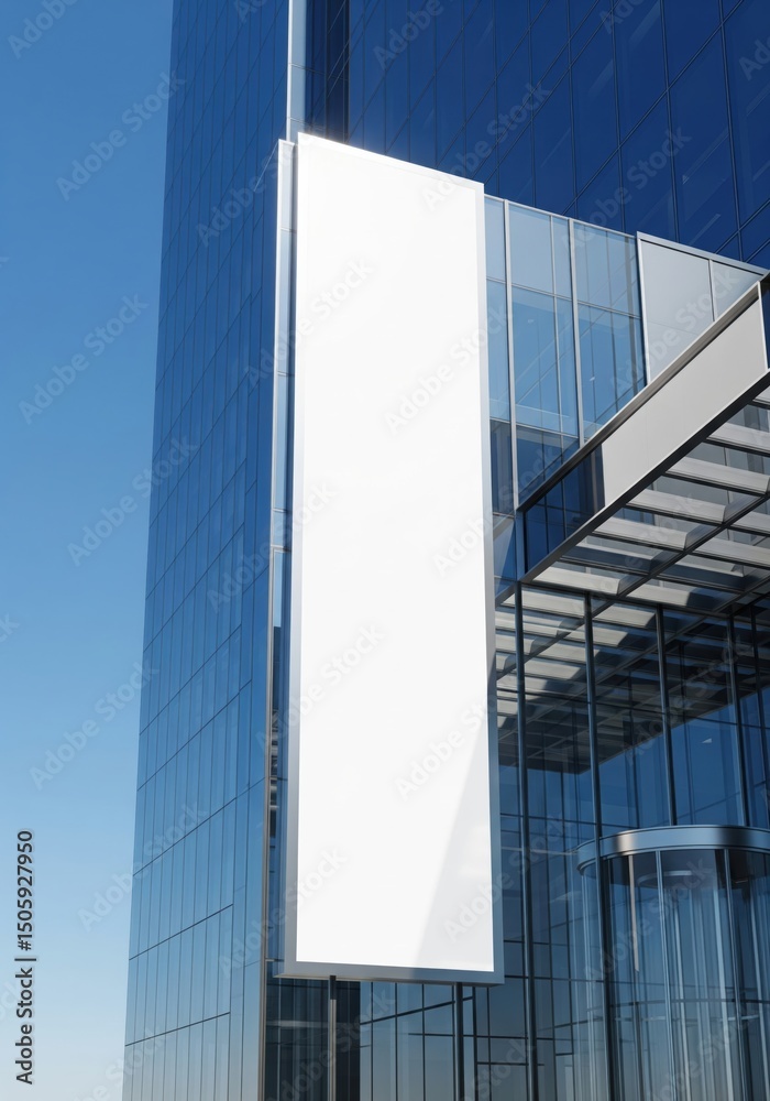 Obraz premium Blank Vertical Banner Mockup Glass Office Building Entrance