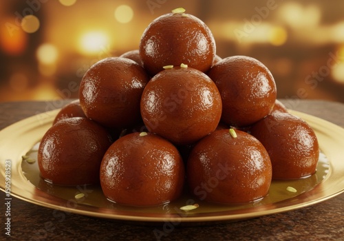 Delicious gulab jamun, a traditional indian sweet dessert on a plate